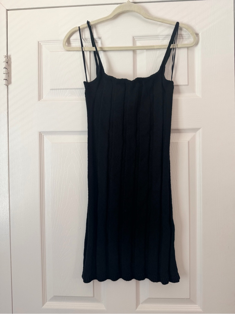 Free People Black Ribbed Mini Dress with Spaghetti Straps